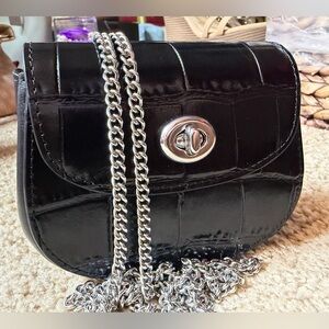 NEW Coach Croc Embossed Turnlock Chain Crossbody Black Leather NWT 🖤✨ Authentic